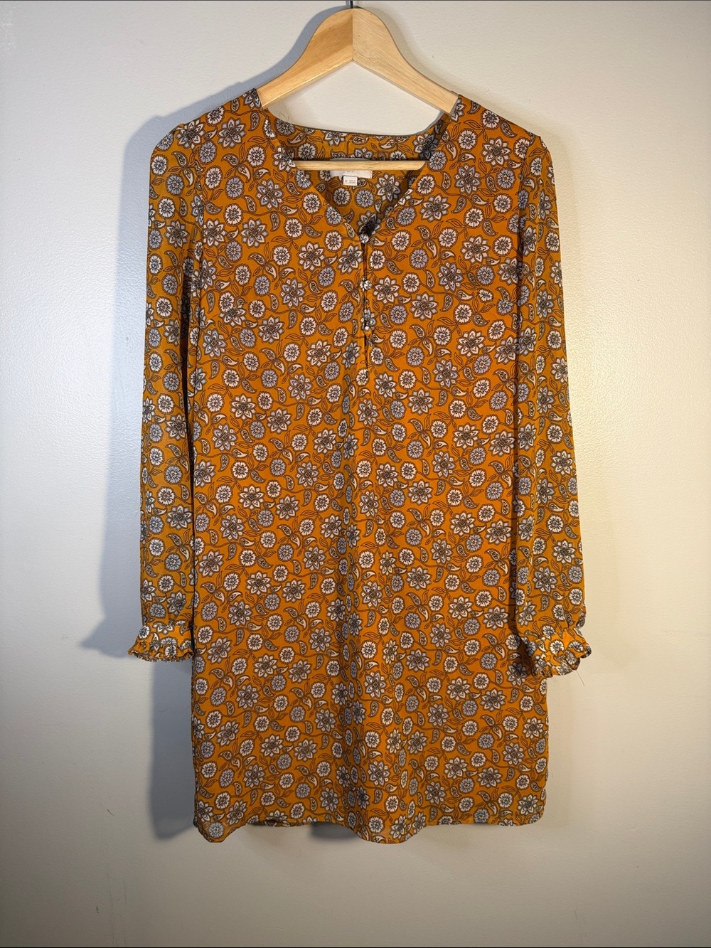 Loft Yellow Floral Boho Casual Loose Fit Dress, XS